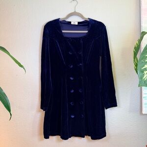 Luly K Velour Vintage 90s Stretch Sapphire Blue Double Breasted Romantic Dress L